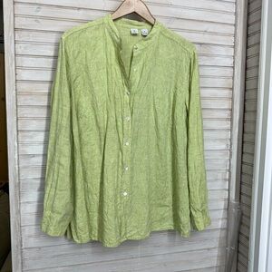 Real Clothes Women's 18 Light Green Button Down Linen Long Sleeve Shirt